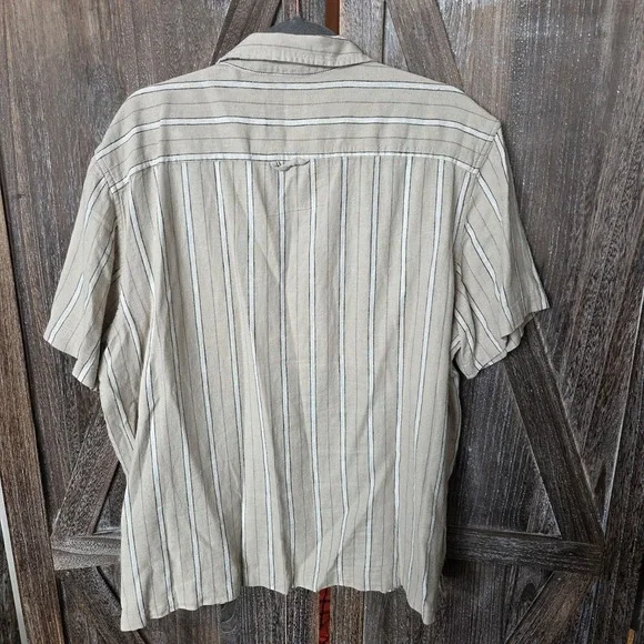 Goodfellow & Co Shirt Mens Size XL Tan White Black Stripes Button Up Linen Blend - Picture 6 of 6